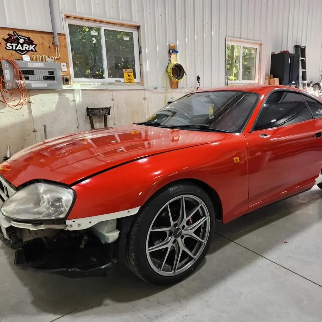 Toyota Supra in a red colour-change wrap