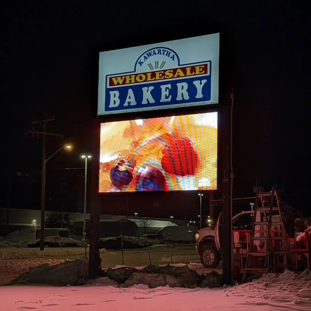 Kawartha Wholesale Bakery road sign with its new digital screen