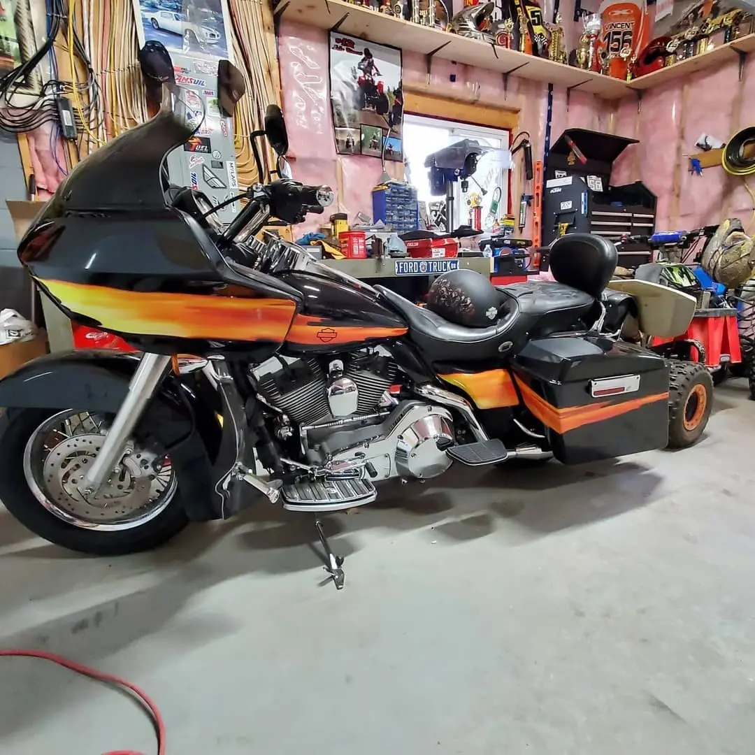 Touring motorcycle with custom graphics