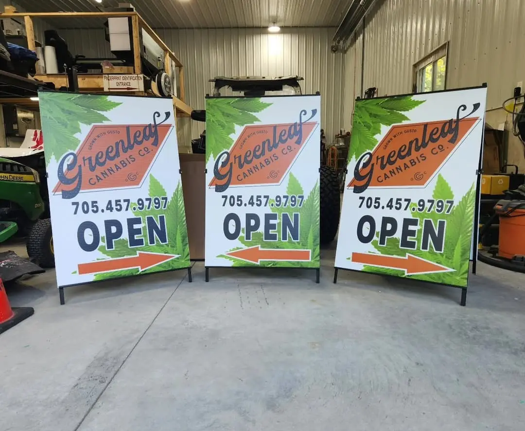 Three A-frame signs printed for Greenleaf