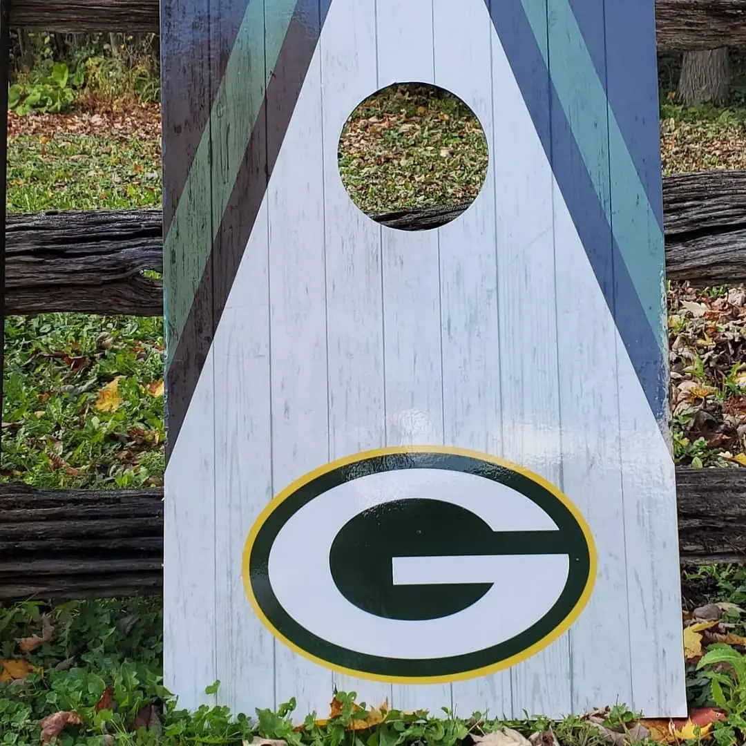 Cornhole boards with Green Bay Packers graphics