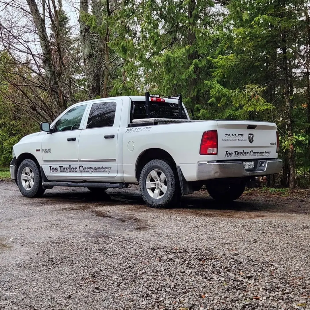 Ram pickup lettered for Joe Taylor Carpentry