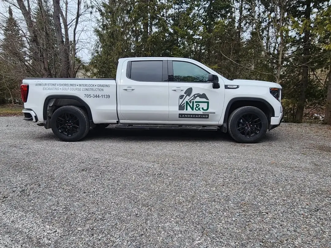 N&J Landscaping GMC pickup lettering