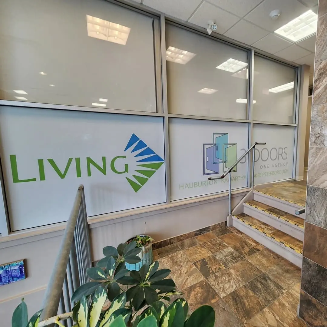 Frosted window graphics for Community Living Trent Highlands