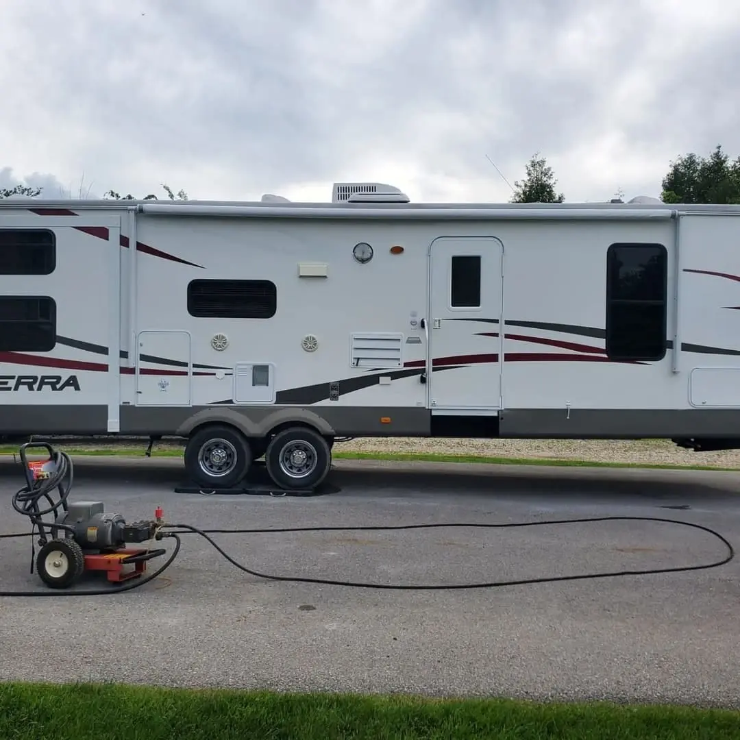 Camper trailer with new stripes