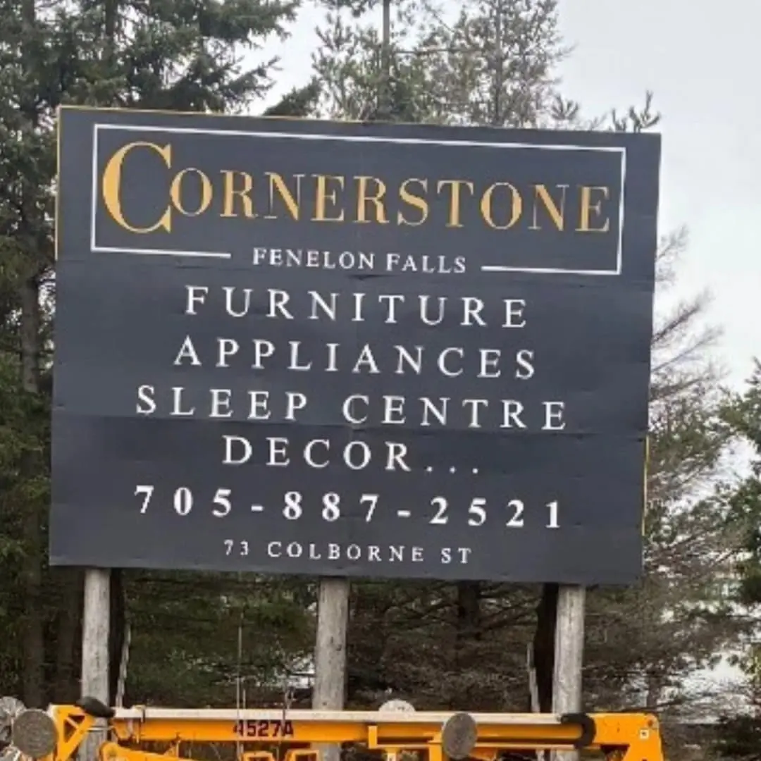 Cornerstone Furniture billboard in Fenelon Falls